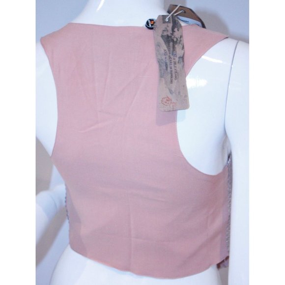 GARCIA JEANS Crop Vest SEQUIN Pearl Blush Top XS - Picture 3 of 3